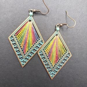 BRONZE diamond shape handmade colorful turquoise earrings